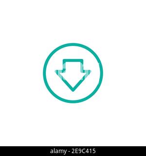 blue arrow down in circle. line icon. Download sign. isolated on white. Stock Vector