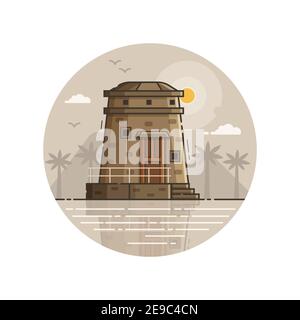 Coast Observation Tower Seaside Line Art Icon Stock Vector