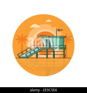 Life Guard House Seaside Icon in Line Art Stock Vector