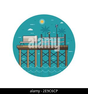 Sea Pier Seaside Icon in Line Art Stock Vector