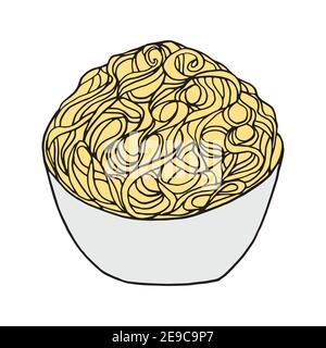 Hand drawn doodle noodles. Chinese cuisine dish. Design sketch element for menu cafe, restaurant, label and packaging. Vector colorful illustration Stock Vector