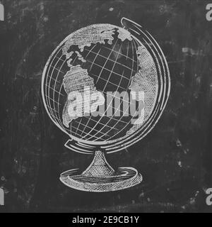 Globe drawn on chalkboard. Vector illustration. isolated. Stock Vector