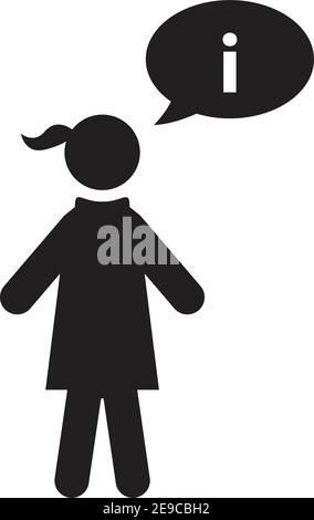 Information icon vector female person profile avatar with speech bubble symbol for discussion and information in flat color glyph pictogram illustrati Stock Vector