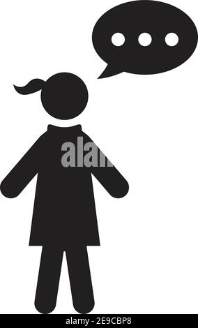 Discussion icon vector female person profile avatar with speech bubble symbol for discussion and information in flat color glyph pictogram illustratio Stock Vector