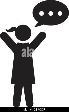 Answer icon vector female person profile avatar with speech bubble symbol for discussion and information in flat color glyph pictogram illustration Stock Vector