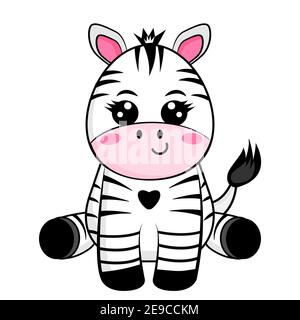 Cute cartoon zebra. Vector illustration on white background Stock Vector