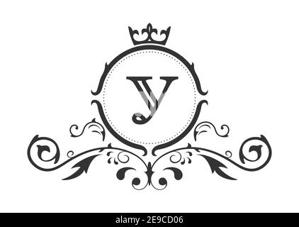 Stylized letter U of the Russian alphabet. Monogram template with ornament and crown for design of initials, business cards, logos, emblems and herald Stock Vector