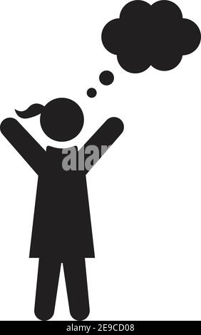 Think bubble icon vector female person profile avatar with bubble symbol for idea and information in flat color glyph pictogram illustration Stock Vector