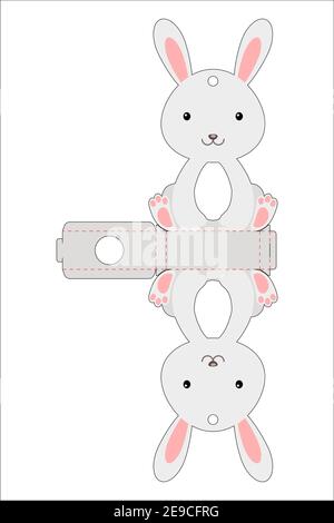 Cute easter egg holder rabbit template. Retail paper box for the easter egg. Printable color scheme. Laser cutting vector template Stock Vector