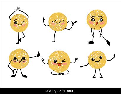 pancake character. Vector illustration isolated on white background. Round flapjack. Pancake week. fritter. Stock Vector