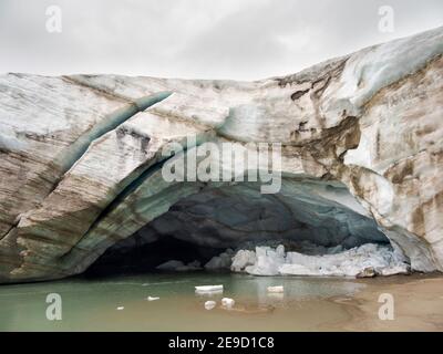 Glacier snout of glacier Pasterze at Mount Grossglockner, which is melting extremely fast due to global warming. Europe, Austria, Carinthia Stock Photo