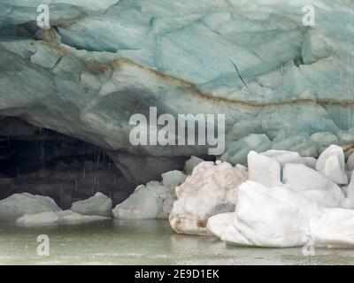 Glacier snout of glacier Pasterze at Mount Grossglockner, which is melting extremely fast due to global warming. Europe, Austria, Carinthia Stock Photo