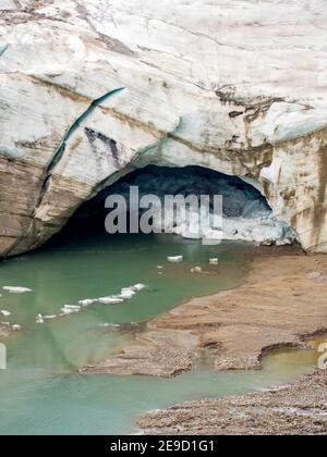 Glacier snout of glacier Pasterze at Mount Grossglockner, which is melting extremely fast due to global warming. Europe, Austria, Carinthia Stock Photo