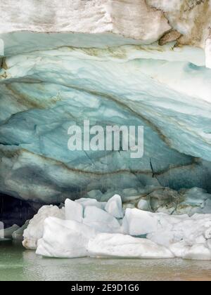 Glacier snout of glacier Pasterze at Mount Grossglockner, which is melting extremely fast due to global warming. Europe, Austria, Carinthia Stock Photo