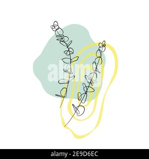 Modern trendy mid century abstract composition with single line aucalyptus. Geometric textured wall art. Scandinavian abstract banner. Nordic neutral Stock Vector