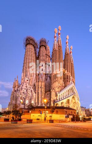 The Passion facade of Sagrada Familia basilica church, Barcelona, Catalonia, Spain Stock Photo