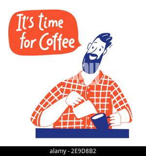 Coffee motivational vector design with barista and lettering Stock Vector