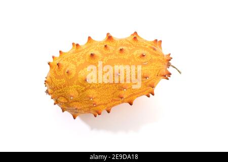 Ripe Kiwano. Spiked or jelly melon isolated on white background. Stock Photo