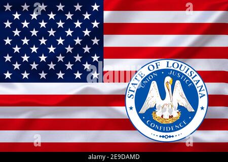 flag of USA with the emblem of Louisiana, USA, Louisiana Stock Photo