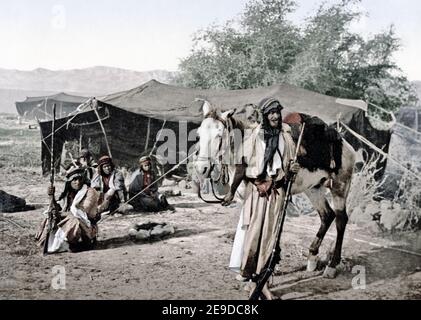 Late 19th century photograph - Bedouin and their tent, north Africa, c.a890's Stock Photo