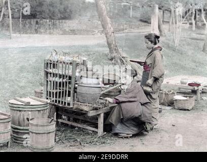 Late 19th century photograph - Wayside food stall, Japan, c.1880's Stock Photo