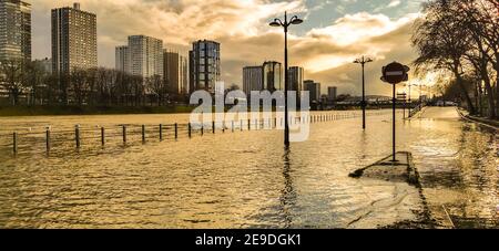 SEINE FLOODS IN PARIS Stock Photo