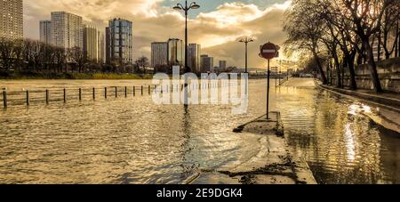 SEINE FLOODS IN PARIS Stock Photo