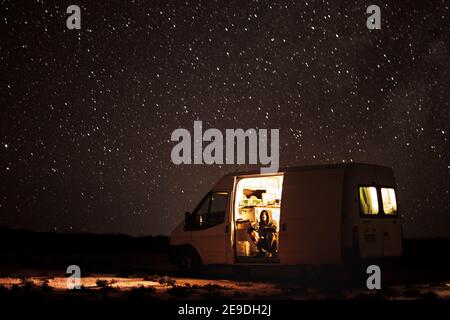 In Western Australia, this view become your daily sky and living in a converted van is the best way to enjoy it Stock Photo