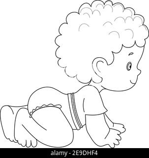 pretty crawling baby kid isolated on white background Stock Vector