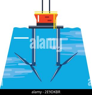 electric energy underwater tidal power plant isometric icon vector ...