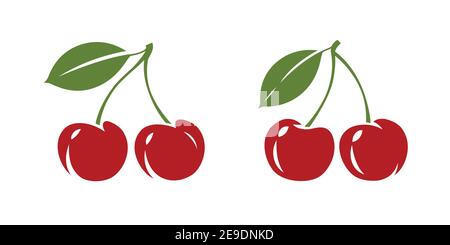 Cherry icon, symbol. Pair of red cherries, fruit vector illustration Stock Vector