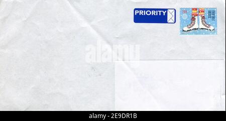 GOMEL, BELARUS - AUGUST 12, 2020: Old envelope which was dispatched from Finland to Gomel, Belarus, August 12, 2020. Stock Photo