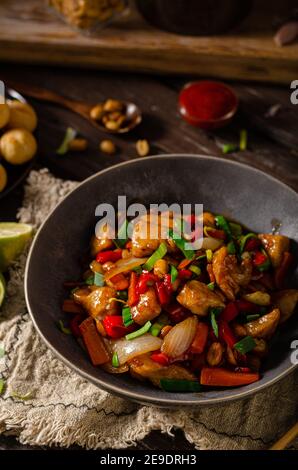 Original recipe with chicken, vegetable and nuts Stock Photo