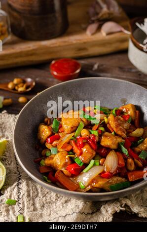 Original recipe with chicken, vegetable and nuts Stock Photo