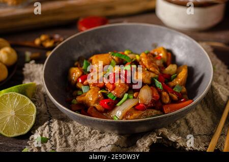 Original recipe with chicken, vegetable and nuts Stock Photo