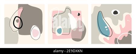Geometric social media background set, abstract pastel vector shapes. Contemporary abstract posters set. Stock Vector