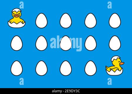 Yellow ducks chicks hatching from the eggs Stock Vector