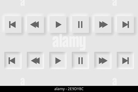 play buttons, neomorphic style white player. trend 2021 Stock Vector