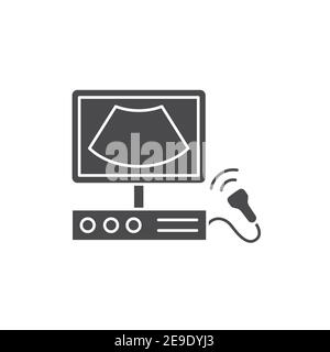 Ultrasonic diagnostic system black glyph icon. Medical and scientific concept. Laboratory diagnostics. Pictogram for web, mobile app, promo. UI UX des Stock Vector