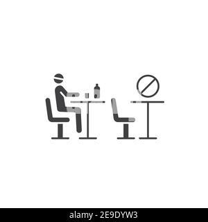 Man sitting in cafe black glyph icon. Safe travel. Pictogram for web, mobile app, promo. UI UX design element. Stock Vector