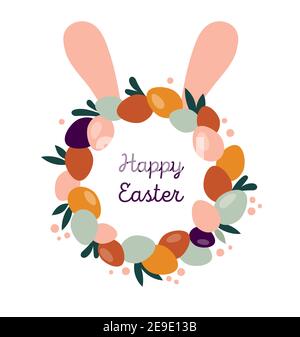 cute bunny and eggs painting flowers easter vector illustration Stock ...