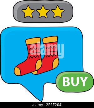 socks in speech bubble with buy online button vector illustration design Stock Vector
