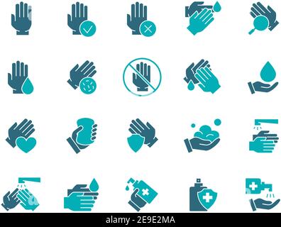 Set of clean hands colored icon. Healthy part of the free upper extremity, diseases of palm, diagnosis, treatment and more. Stock Vector