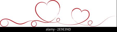 red single stroke ribbon banner with heart shapes, love and affection vector illustration Stock Vector
