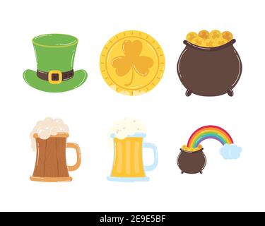 bundle of six saint patricks day set icons vector illustration design Stock Vector