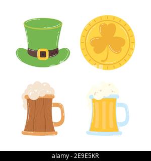 bundle of four saint patricks day set icons vector illustration design Stock Vector