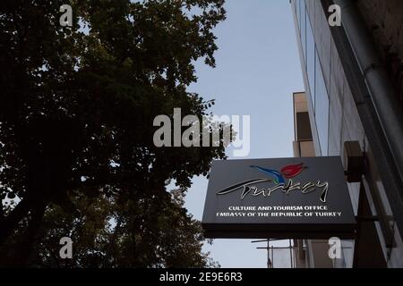 BELGRADE, SERBIA - JULY 31, 2018: Sign indicating the Turkish tourism organization, in charge of promoting Turkey as a touristic destination.  Picture Stock Photo