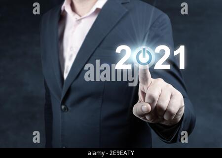 Business and Technology target set goals and achievement in 2021 new year resolution, planning and start up strategies and ideas Stock Photo