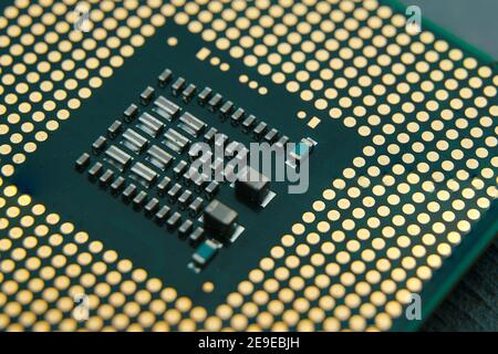 Close-up of CPU Chip Computer Processor. Technology evolution concept. Selective Focus. Stock Photo