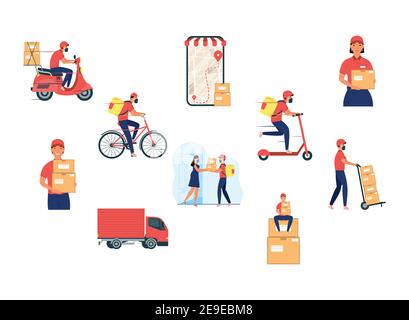 group of eight delivery workers team characters vector illustration design Stock Vector